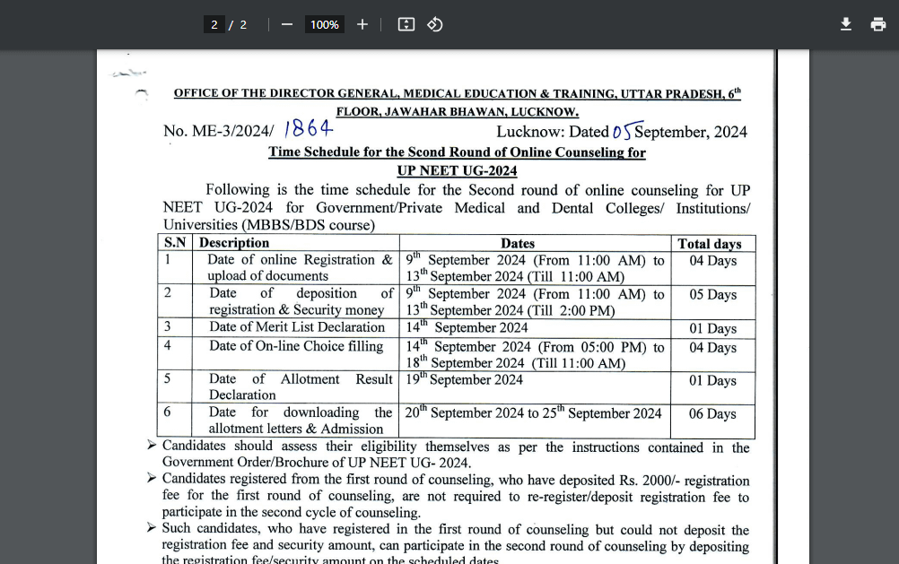 UP NEET Round 2 counselling schedule out: Check important dates here